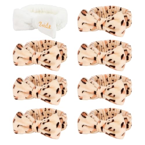 Semato Bachelorette Party Favor Set - Bride & Bridesmaid Spa Headbands (1 bride+ 7 leopard) - color: 1 bride+ 7 leopard