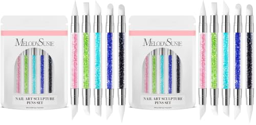 MelodySusie 5 Pcs Nail Art Sculpture Pen Acrylic Dual Tipped Brushes for Resin Nail Art Tools for Design Nail Foil Carving Drawing Effect Shaping Drawing Nail Tools for Home Salon (Pack of 2) - color: Royal Blue, Pink, Sky Blue, Green, Black, size: 5 (Pac