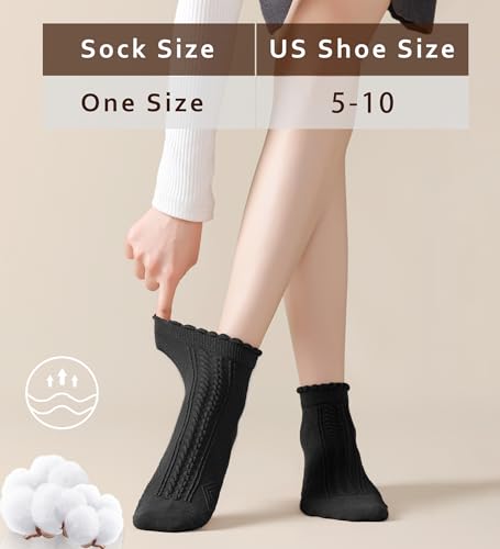 SIONCY 10 Pairs Ruffle Socks Women Cute Cotton Ankle Socks Casual Frilly Sock, Breathable, Low Cut Size 5-10 - color: 10 Pairs - Multicolorb