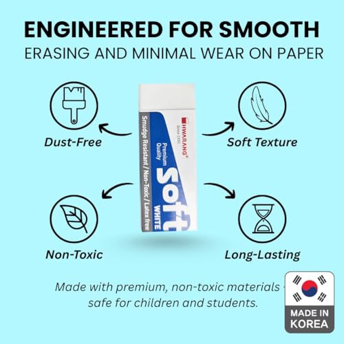 Hwarang Original Korean Art Eraser Set – Soft, Clean Erasing, Professional & School Supplies, Eco-Friendly, Quality Proven, Dust-Free, Smudge-Proof - 24 Erasers
