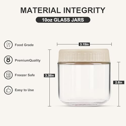SHOWIN Overnight Oats Containers with Lids, 10oz Glass Jars with Lids 8 pcs, Creamy Beige, Wide Mouth Mason jars for Salad, Yogurt, Snacks, Meal Prep - color: Creamy Beige, size: 10oz-8pc