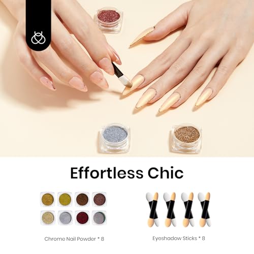 Beetles Chrome Nail Powder Set 8 Colors Metallic Holographic Mirror Effect - color: Multicolor Metallic-8