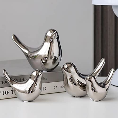 Small Animal Birds Statues Home Decor Modern Style Silver Decorative Ornaments for Living Room, Bedroom,Cabinets, Office Desktop (2 Pack) - color: Silver