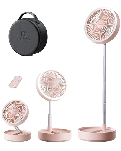 Gaiatop Portable Pedestal Fan 16000mAh Battery [Max 74h Runtime], Foldable Oscillating Standing Fan, Collapsible Desk Fans, LED Light, Case & Remote Control, 4 Speeds for Outdoor Travel Camping (Pink) - color: Pink