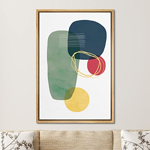 SIGNFORD Framed Canvas Wall Art Green, Blue, Red, Yellow and Gold Lines and Circles Geometric Shapes Illustrations Minimalism Modern Relax/Calm for Living Room, Bedroom, Office - 24"" x36 Natural - color: Abstract-slm07, size: 36"L x 24"W