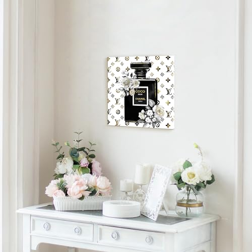 summer melody Black White Perfume Bottle Canvas Wall Art 12x12Inch - color: Black, size: 12L" x 12W"