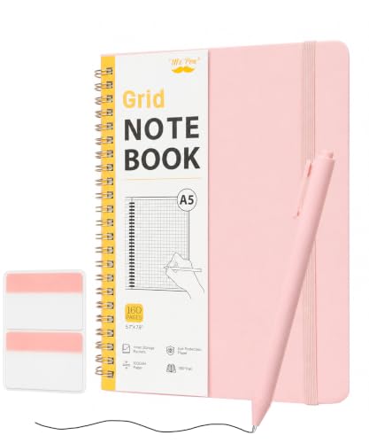 Mr. Pen- Graph Grid Spiral Journal Notebook Set, A5 (5.7" x 7.9"), 160 Page - color: Pink