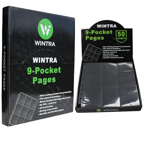 9-Pocket Black Card Sleeves Binder Sheets Double Sided Card Pages Protector - size: 50 background pages