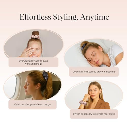 Kitsch Pillow Satin Scrunchies for Women -Blush/Charcoal, 2pcs - color: Blush/Charcoal