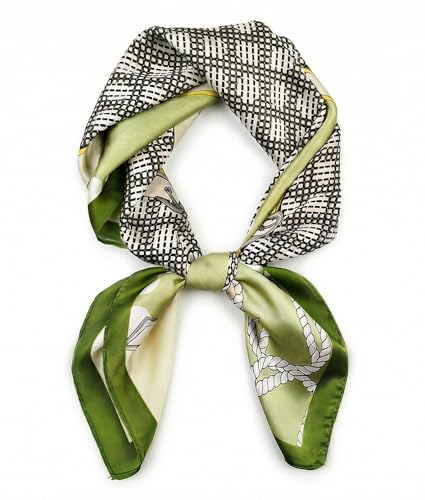 corciova Women’s Square Scarf 27.5 in (70 x 70 cm), Satin-Feel Polyester, Lightweight Fashion Scarf for Hair, Neck and Bag - color: Abstract Autumn Landscape Art (Olive Green)
