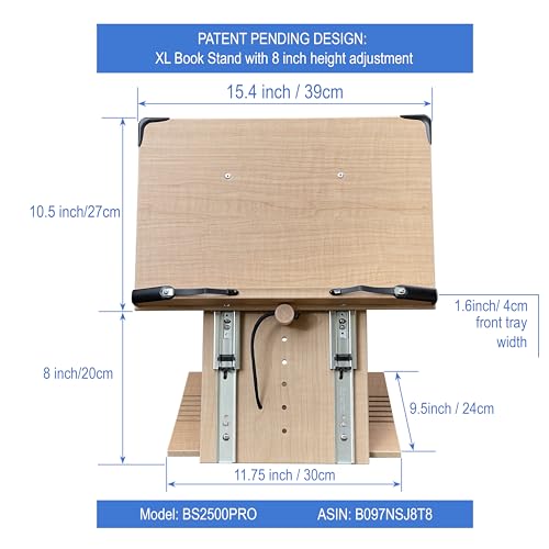 BS2500PRO XL Super Heavy Duty 15.4x10.5 Portable Height Adjustable Foldable Eye Level Bookstand Holder for Reading Hands Free Large Thick Heavy College Textbooks Tablets Neck Pain Free - size: XL PRO