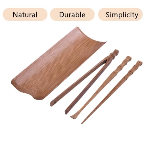 4 Pcs Gongfu Tea Set, Chinese Kung Fu Tea Set, Tea Scoop for Loose Tea, Bamboo Tea Ceremony Utensils, Tea Accessories include Tea Scoop Needle Clip Spatula, for Tea House Restaurant Household