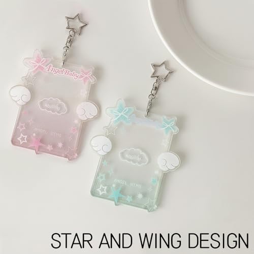 2 Pieces Star Wing-Shaped Photocard Holder Keychain - Clear Acrylic Protective Sleeve for ID, Bus, Student Card