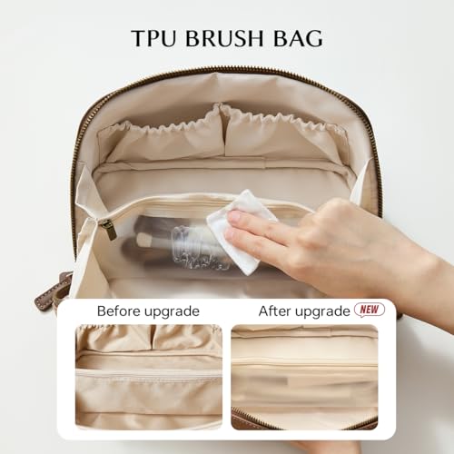 EACHY Travel Makeup Bag for Women, Faux Suede Cosmetic Bag, Brown, Medium - color: D - Brown, size: Medium