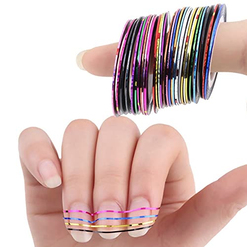 Artdone 38Pcs Nail Striping Tape Lines Kit With Nail Art Pens Dotting Tools And Liner Brushes For Gel Polish Small Detail Drawing Design Paint - color: 38Pcs Color Set