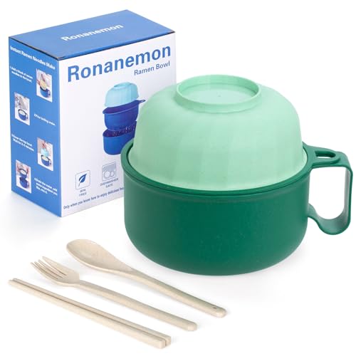 Large Ramen Bowl,40oz Ramen Noodle Bowls Microwavable, Ramen Cooker with strainer, Microwave Pasta Cooker, Gift for College Boys Girls Male Female Dorm Room Essentials Instant Lunch - color: Green