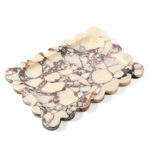 Koville Luxury Calacatta Viola Marble Tray, 11"x8" Scalloped Marble Vanity Tray for Countertop Bathroom Kitchen Dresser, Natural Stone Tray for Jewelry Perfume Home Decor, Decorative Catchall Tray - color: Calacatta, size: 11" x 7.9" x 0.7"
