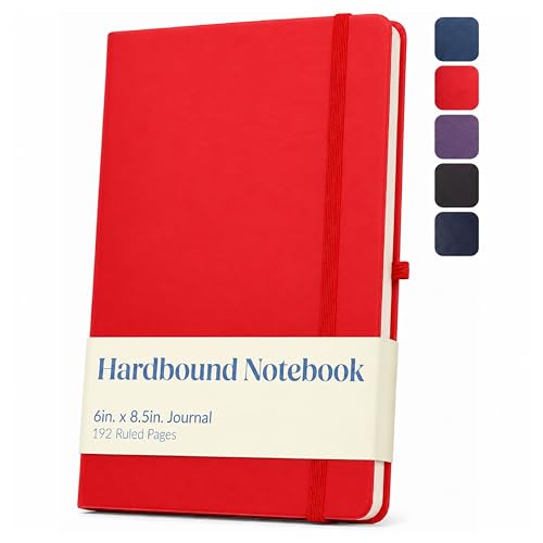 Eccolo Cool Jazz Hardbound Writing Journal, 192-Page Lined Paper, Lay-Flat - color: Red, size: Medium - (6-x-8.5 Inches)