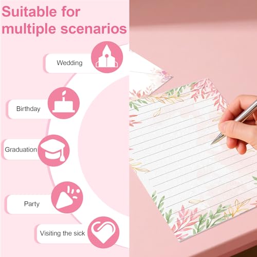 160 Pcs Stationery Set with Envelopes, 50 A5 Sheets of Stationery (10 Designs) with 50 Envelopes and 60 Stickers, Letter Writing Stationery for Home, Office, School, Set H - color: Simple floral stationery
