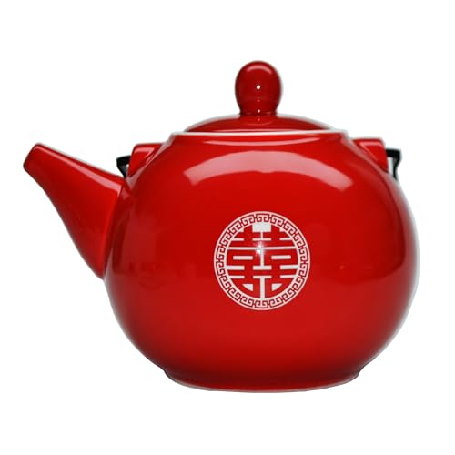 Chinese Teapot 28oz Porcelain Tea Pot Red (Double happiness Teapot) - color: Double happiness Teapot