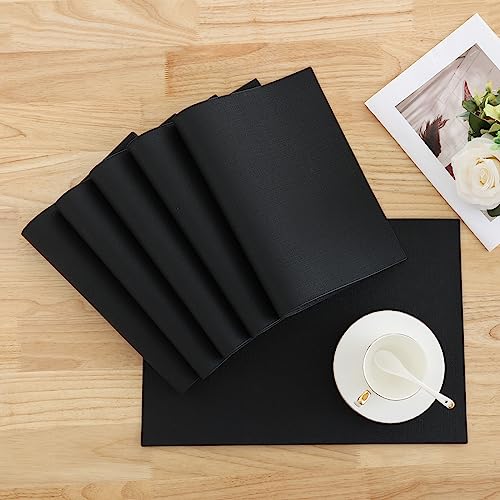 Homaxy PU Faux Leather Placemats for Dining Table, Set of 6, Black - color: Black