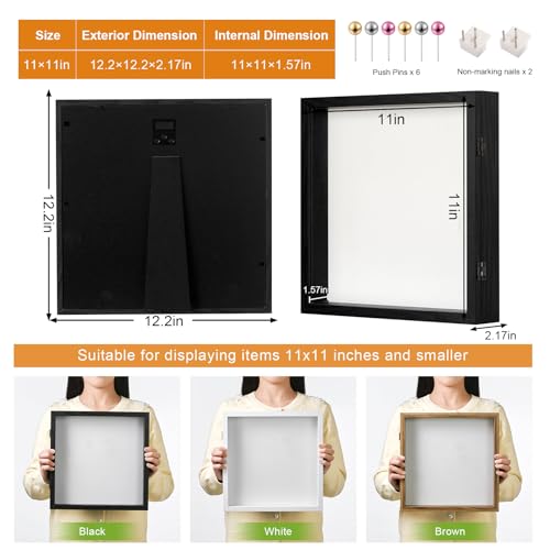11x11 Black Deep Shadow Box Picture Frame with HD Clear Glass - color: Black, size: 11x11