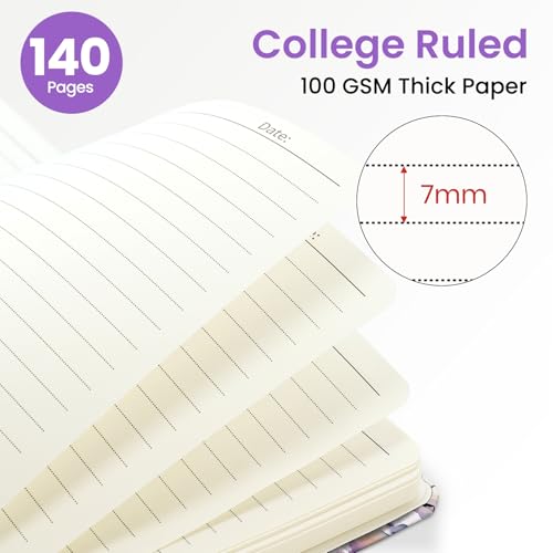 ZOTIA Lined Spiral Journal for Women, A5 Pretty Hardcover Notebook for Work, School & Office Writing, Aesthetic Writing Journal College Ruled, 140 Pages, 5.8" x 8.3", Purple Blocks - color: B-Purple Blocks