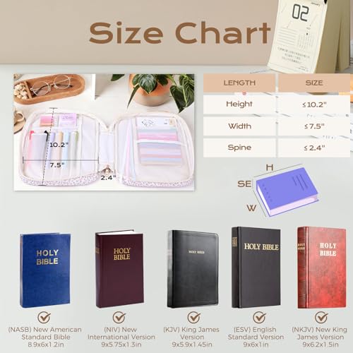 XKDOUS Bible Cover Case for Women Bible Bag Journaling Kit w/Study Supplies - color: Pink Flowers, size: Large
