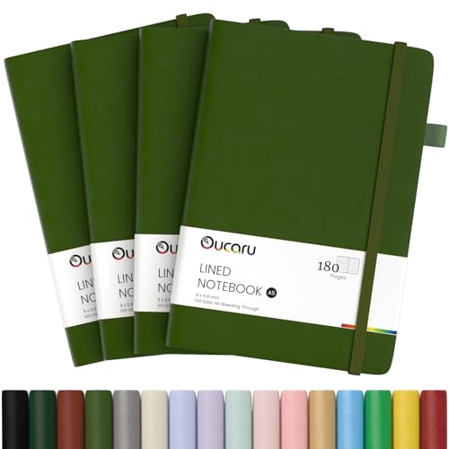 Oucaru 4 Pack A5 Lined Journal Notebook, 180 Pages 100 GSM Paper for Travel - color: Army Green, size: 4 Pack