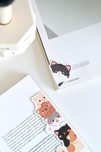 5pcs Cute Magnetic Bookmark, Funny Peeping Cat Book Marker Clip for Kids, Women, Teachers, Students, Book Lovers Gifts, Printing on 2 Side - color: Cat