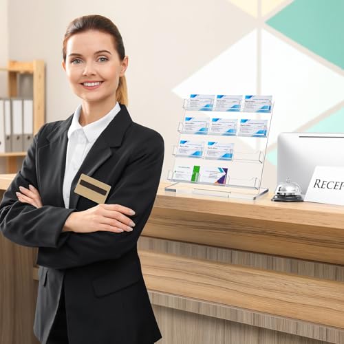 Dunzoom Business Card Holder for Desk, 12 Slots Acrylic Card Display Stand - style: 12 Slots