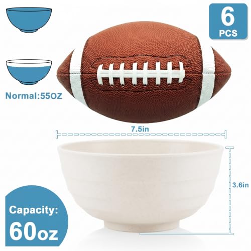60oz Wheat Straw Bowls Set of 6, Unbreakable Ramen Bowl - White - color: White, size: 60 Oz