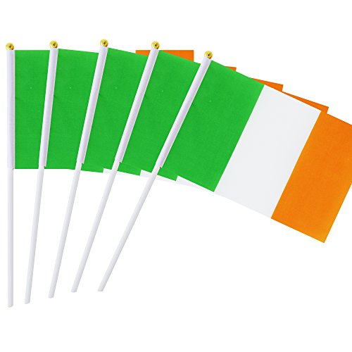 Kind Girl 25 Pack Ireland Flag,Irish Stick Hand Held Small Mini Round Top National Country Flags,Party Decorations Supplies for Parades,World Cup,Festival Events,International Festival. - color: Ireland