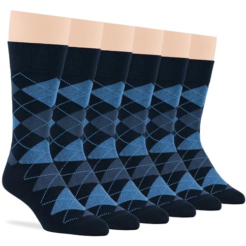 7BIGSTARS Men Cotton Patterned Crew Dress Socks 4-6 Pack, L 9-12 - color: 05a - Argyle, Dark Navy-light Navy/Denim Blue (Ar02)