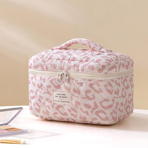 HBselect Quilted Makeup Bag, 3Pcs Cotton Large Travel Makeup Bags Organizer - color: A-3PCS-Floral 29