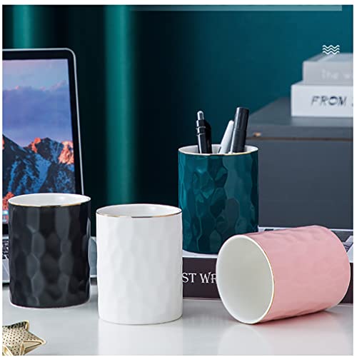 Ceramic Pen Holder Stand Cup Pencil Holder Organizer Makeup Brush Holders for Home Office Desk (White) - color: White
