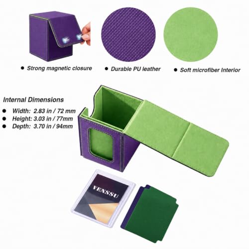 Venssu MTG Deck Box with Commander Display, Fits TCG Cards (Purple＆Green) - color: Purple&Green