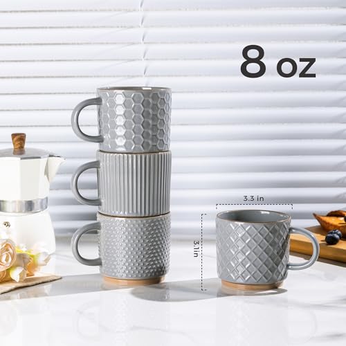 GBhome 8 OZ Stackable Coffee Mugs Set of 4, Ceramic Coffee Cups Set - color: Gray, size: 8 Ounces