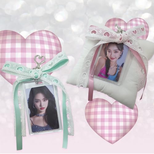 2 Pack K-pop Photocard Holder Keychain, Photo Card Holder with Ribbon Bow - color: Rose&mint