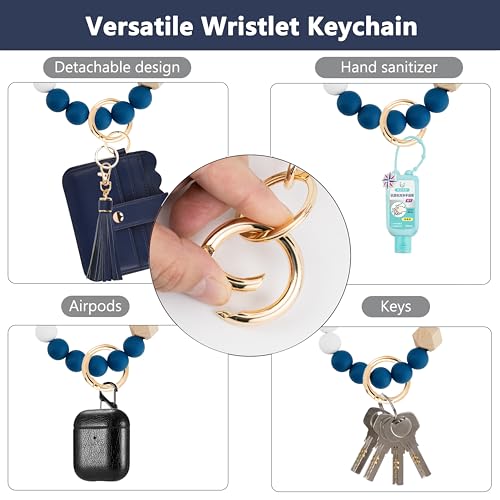 Wristlet Wallet for Women with Keychain – RFID Card Holder Small Wallet Wristlet with Key Ring - color: Navy Blue, style: Classic