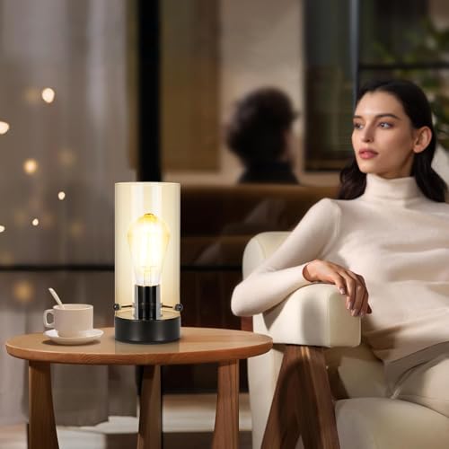 Table Lamp for bedroom, Modern Glass Lamp Bedside Lamps for Night stands - color: Black-Clear