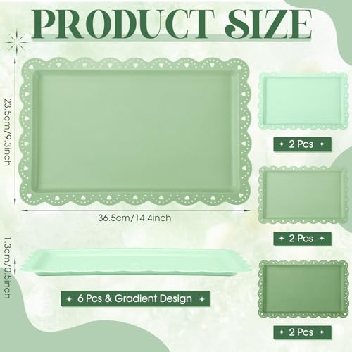 6 Pcs Green Serving Trays Plastic Food Platters - color: Green