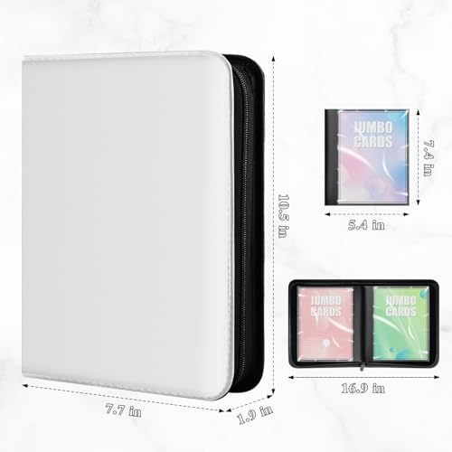 Jumbo Card Binder – WITHYU Oversize Ringless Collector Card Binder with 60 Pockets, 5.4'' x 7.4'' Storage Album for Game Cards (White) - color: White, size: 5.4x7.4