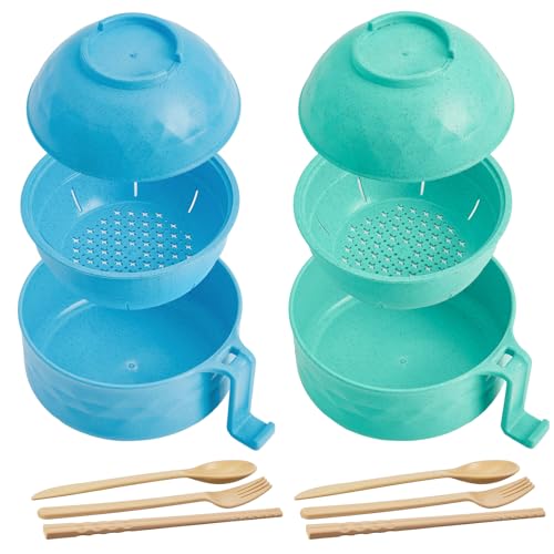 2 Sets 40 oz Microwave Ramen Bowl with Handles, Blue Sky,Mint Green - color: Blue Sky,Mint Green