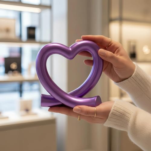 Lescafita Purple Heart Decor Sculpture, Artistic Abstract Love Statue Modern Home Decor Accent for Desk Shelf Coffee Table Room, Creative Unique Gift - color: Purple