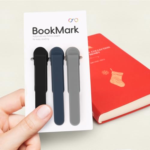 SMUK 3 Pieces Silicone Bookmark, Unique Automatic Bookmarks for Book Lovers Reading Women Men Teens Teachers, Book Mark Book Page Keeper Reading Gifts for Reading Lovers - color: 1 Black+1 Light Gray+1 Navy Blue