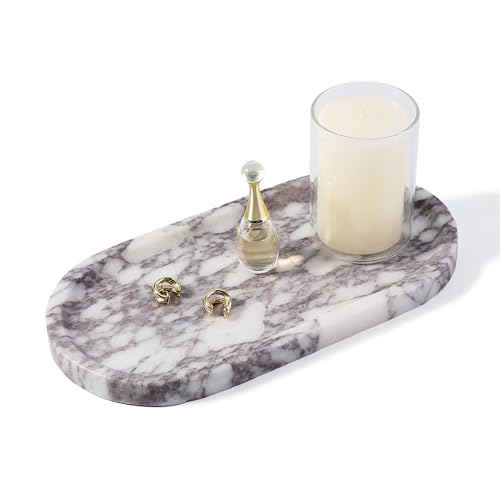 Koville Real Luxurious Natural Marble Vanity Tray, 10"x5" Calacatta Viola Marble Catchall Tray for Bathroom, Stone Perfume Trays Jewelry Dish for Dresser, Genuine Stone Storage Tray for Home Decor - color: Calacatta Viola White
