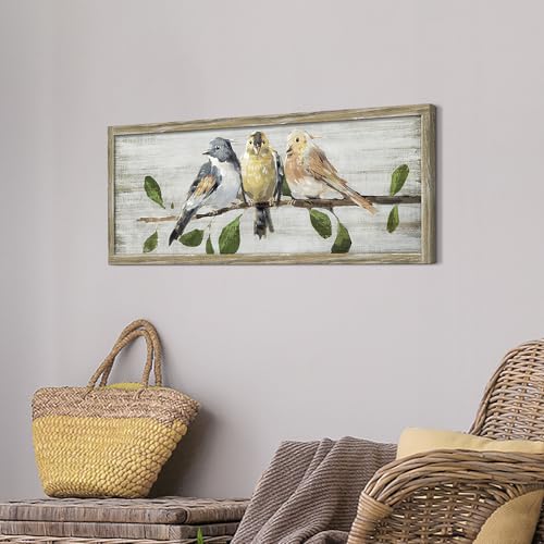 ARTISTIC PATH Rustic Bird on Branch Wooden Framed Wall Art 36x12 Inch - color: green, size: 36"L x 12"W