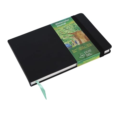 tumuarta Watercolor Journal 8.25 x 5.5, 140lb/300gsm Cold Press Paper, 24 Sheets/48 Pages, Lay-Flat Hardcover Sketchbook for Travel & Mixed Media - color: Black, size: 8.25x5.5"