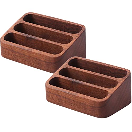 Sizikato Walnut Wood Business Card Holder for Desk, 3 Card Slots Business Card Display Holder Stand - color: Walnut-2pcs